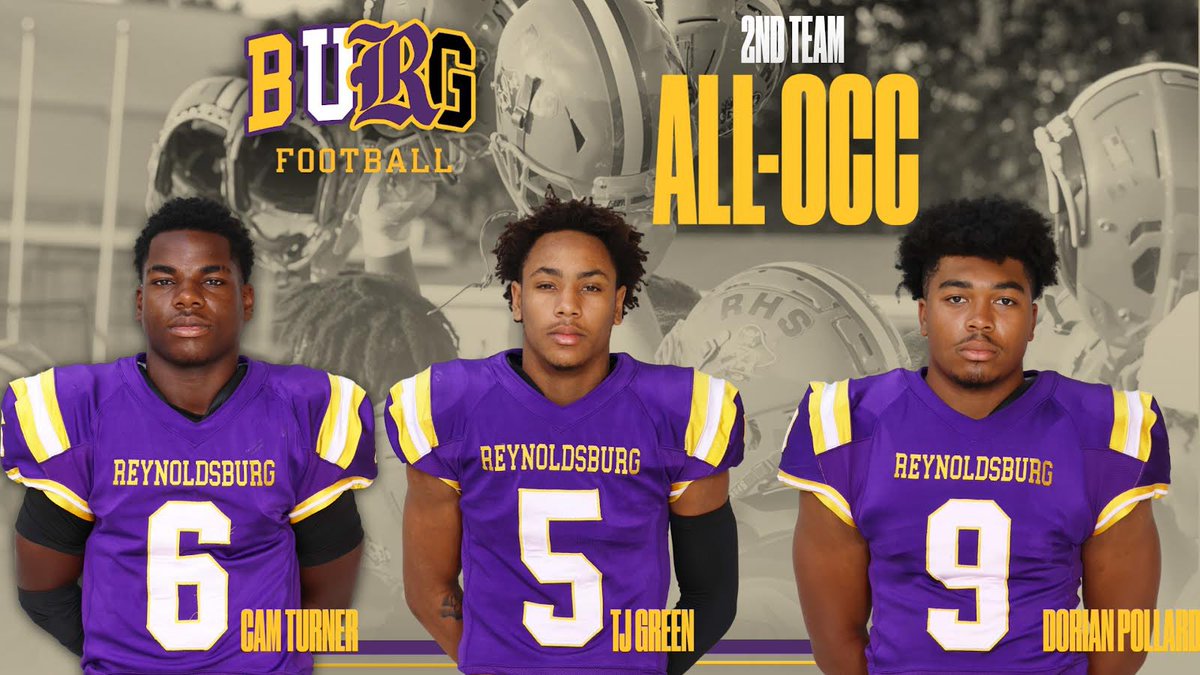 Congrats to <a href="/CamTurner26/">Cameron Turner</a> <a href="/tygreenjr02/">TJ Green 3⭐️</a> and <a href="/DorianPollard9/">Dorian Pollard</a> on 2nd Team All-OCC this fall‼️ 🟣🟡🔗