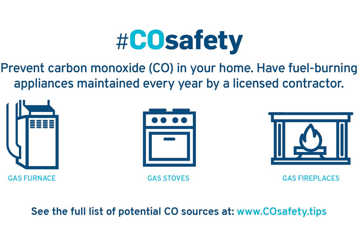 SaultFire's tweet photo. As #coweek comes to a close, remember the winter heating season is just beginning - have your heating systems serviced, ensure CO alarms are installed next to all sleeping areas and test them once a month. Know the symptoms of CO poisoning ☠️ @CitySSM beat the #silentkiller https://t.co/0kLDoBY1aW
