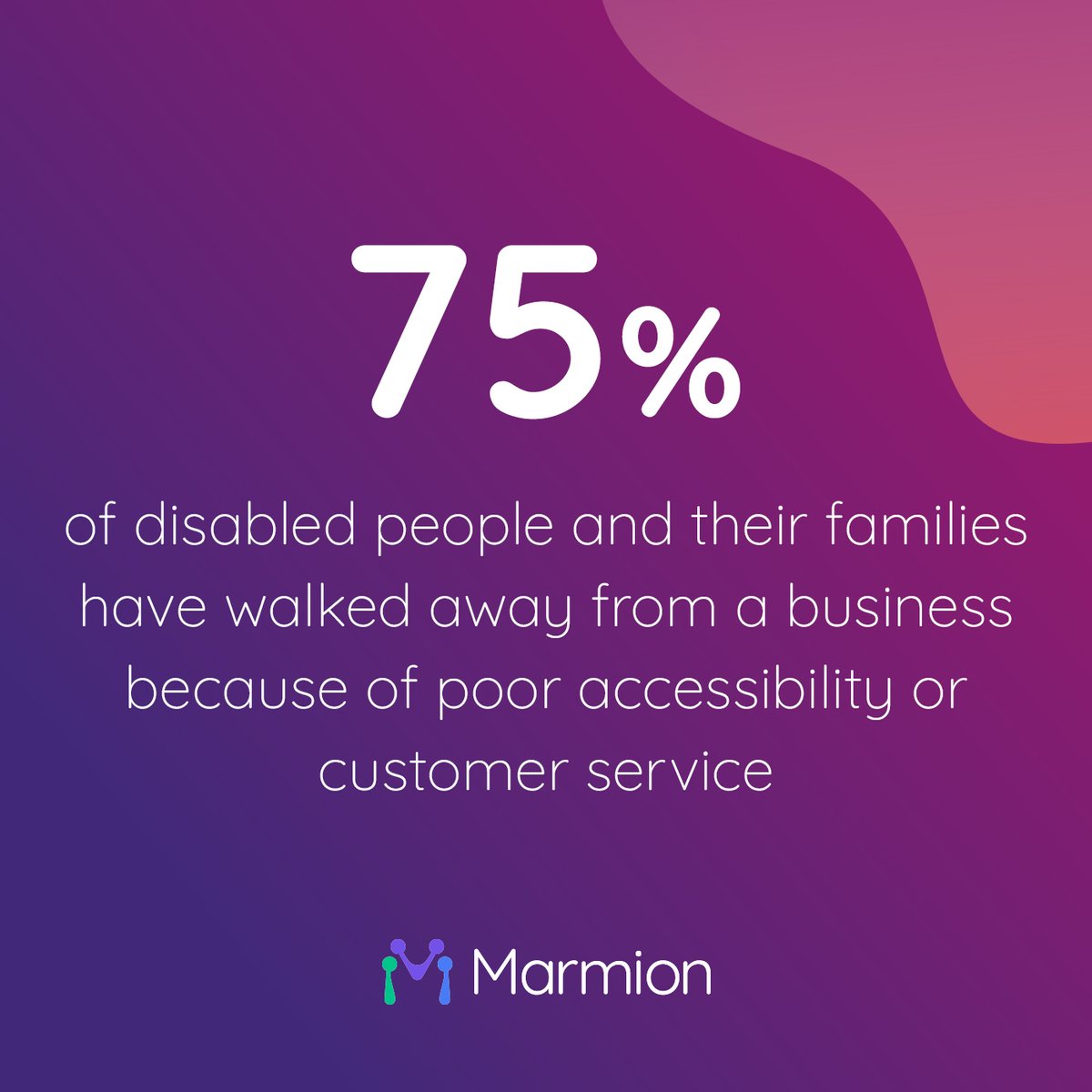 Figures from the global social movement <a href="/PurpleTuesNov/">Purple Tuesday</a> show that ‘75% of disabled people and their families have walked away from a business because of poor accessibility or customer service’.

#PurpleTuesday #WeAreMarmion