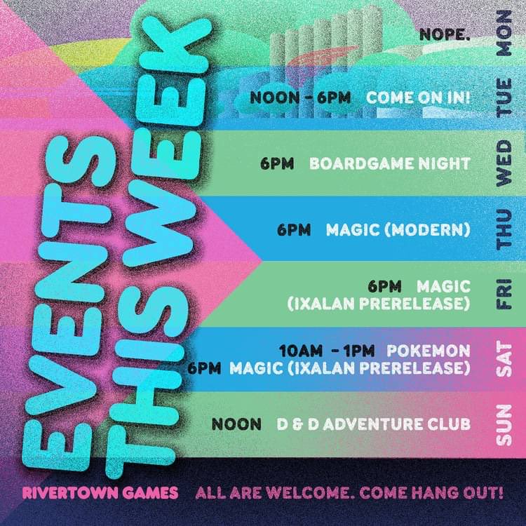 rivertowngames's tweet photo. We have big week for prerelease events at Rivertown Games. Don’t miss out on The Lost Caverns of Ixalan Friday and Saturday! Our board game nights on Wednesday have been a blast! #magicthegathering #boardgames #pokemon #dnd5e #supportLGS #redwingmn #mtgprerelease https://t.co/KHk85kjK1o