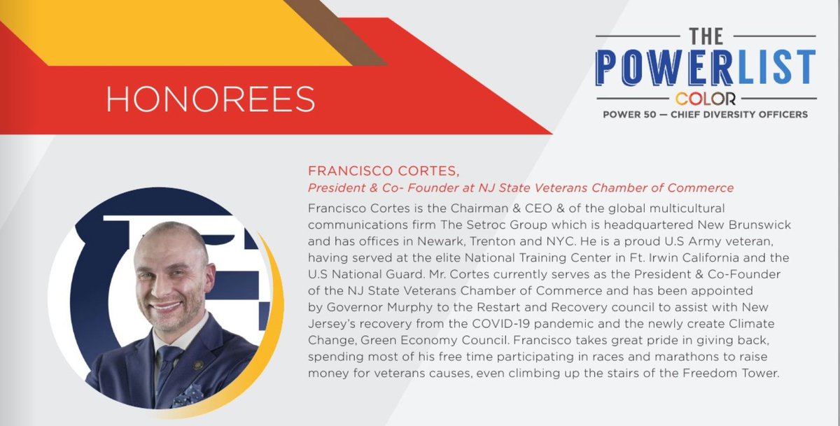 We are proud to announce that our #CEO, Francisco Cortes, has been honored and added as one of the #thepowerlist2023 Chief Diversity Officers announced by @ColorMagazine A recognition for his dedication to supporting the community of #veterans through different activities.
