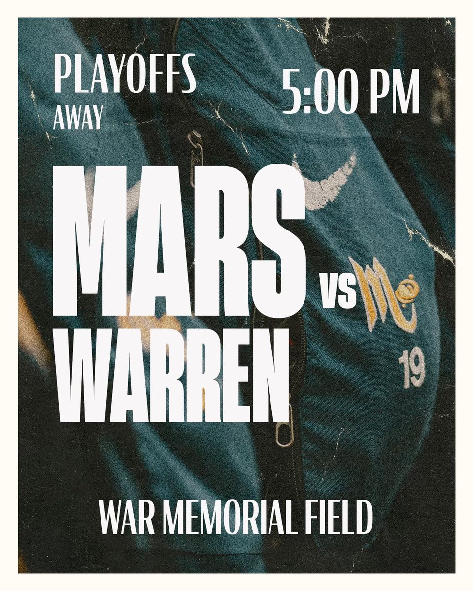 ITS GAMEDAY!! State Playoffs Round 1 vs Warren. Away @ War Memorial Field at 5. SHOW UP!!