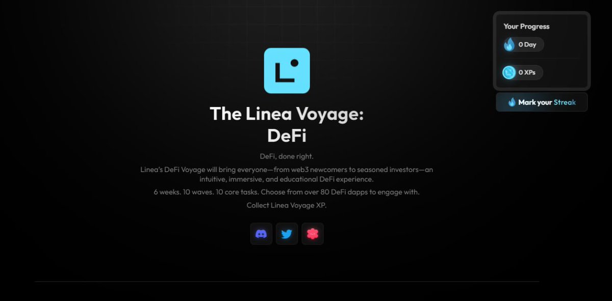 Linea Voyage is Live for 6 weeks. 10 waves. 10 core tasks. 🤑🪂

These XPs will be tied to Soulbound tokens, which indicates their future programs, and reward potential! ✨

Start here 👉 intract.io/linea?referral…