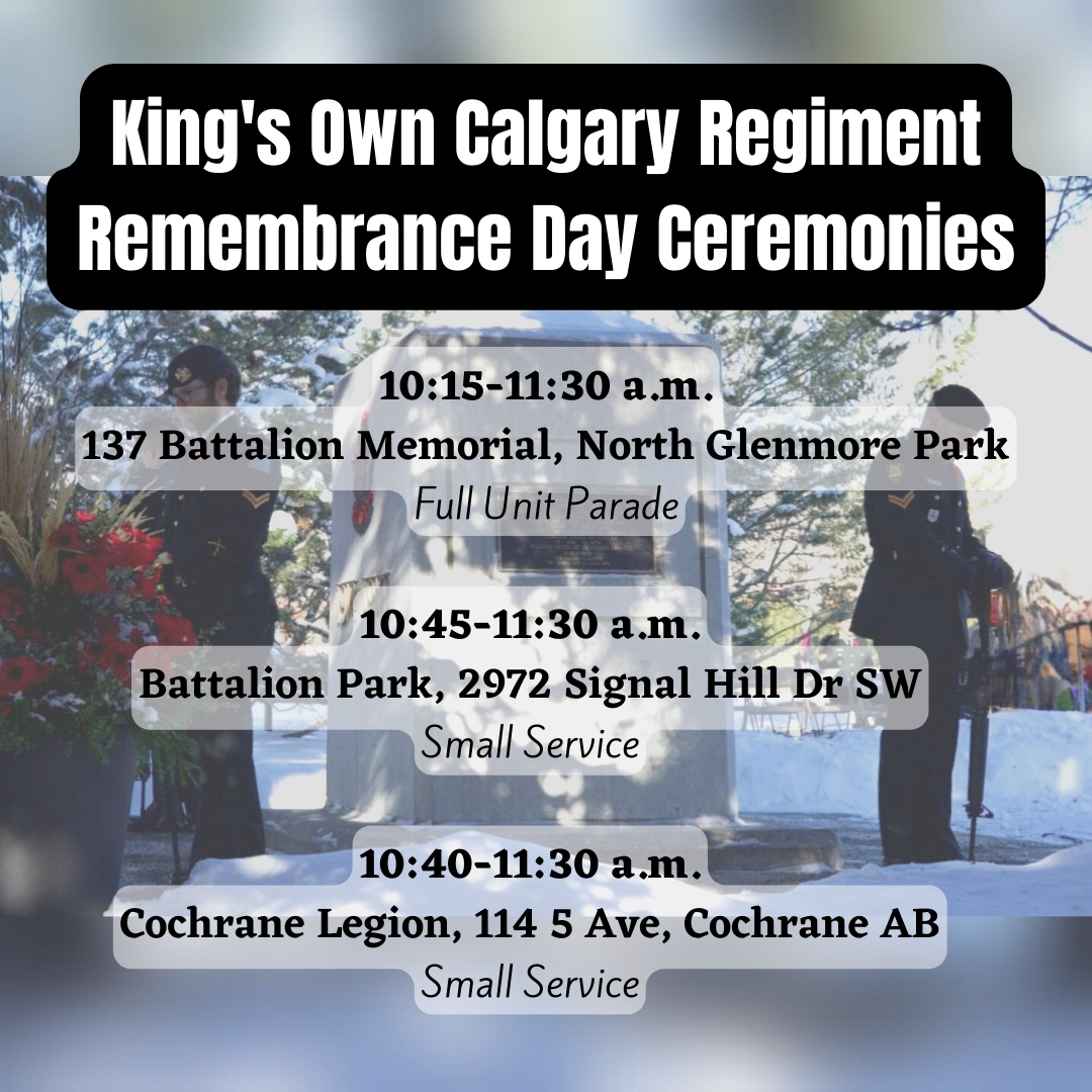 KingsOwnYYC's tweet image. Please join the members, veterans, and Regimental family of the King&apos;s Own Calgary Regiment at a local Remembrance Day ceremony.

#yyc #canadianarmedforces #strongproudready #caf #armoured #remembranceday #lestweforget #veteransweek