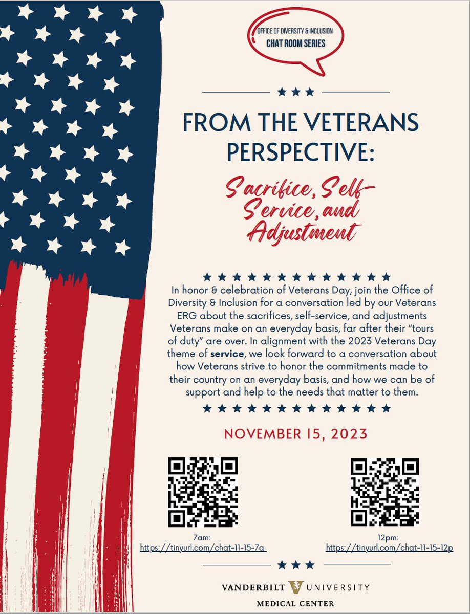 Join us for our November Chat Room on Wednesday, Nov. 15 in celebration of Veterans Day! See flyer below for details on how to register.