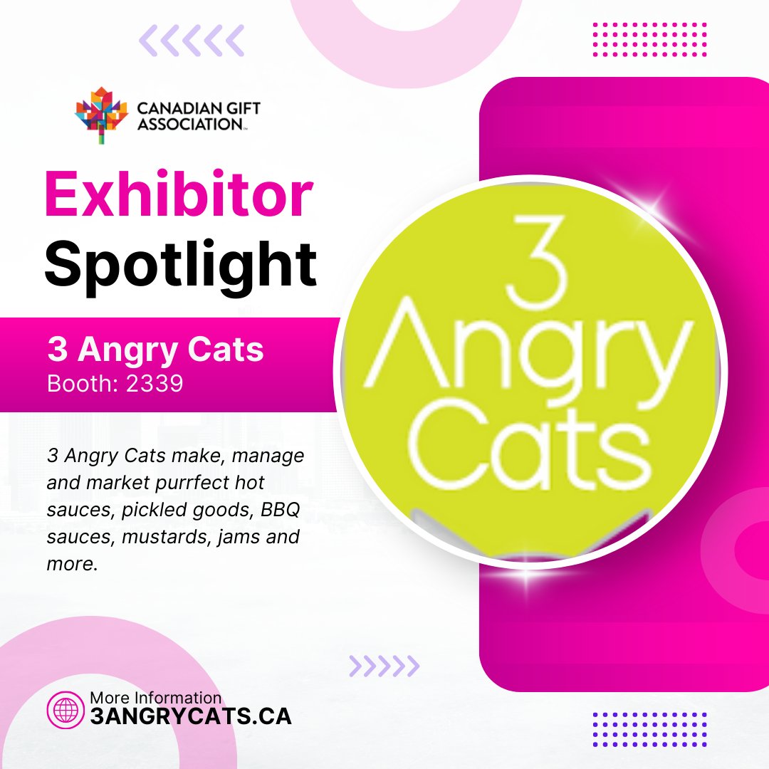 ‼️EXHIBITOR SPOTLIGHT‼️ 3 Angry Cats - Located in Carrying Place, ON. They make, manage and market purrfect hot sauces, pickled goods, BBQ sauces, mustards, jams and more.  Be sure to visit them at the #TOGiftMkt at booth: 2339 #CanGift #3AngryCats