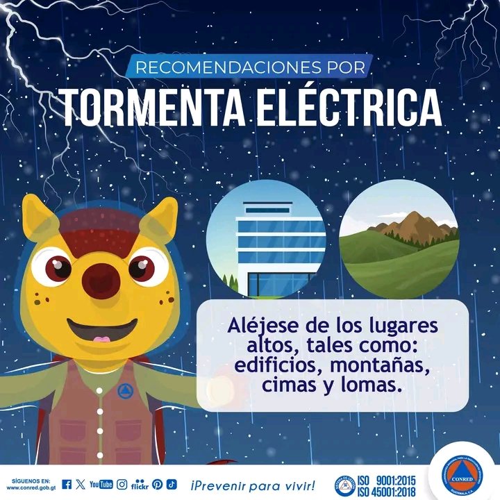 #PrevenirParaVivir Al momento de presentarse una tormenta eléctrica se recomienda alejarse de lugares altos como montañas, edificios o lomas.