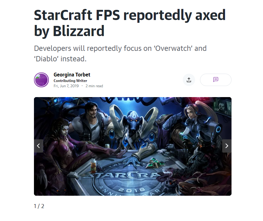 StarCraft FPS reportedly axed by Blizzard