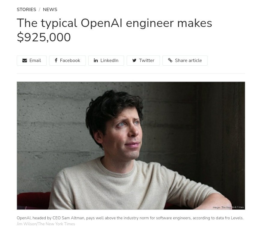 Openai offers salary from 300000 to 925 000 for ai focused roles