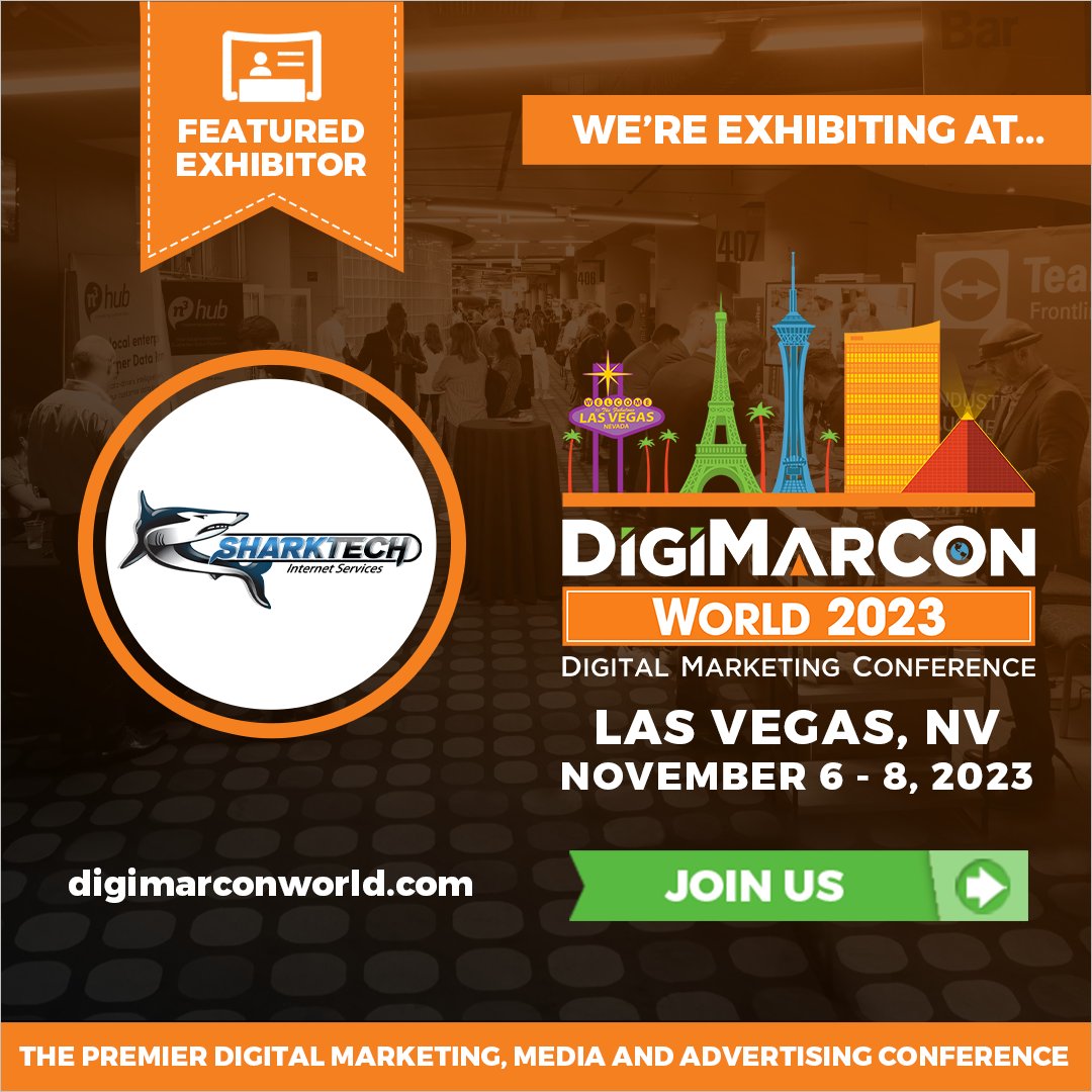 DigiMarCon's tweet photo. Elevate your marketing with @sharktechnet's presence at #DigiMarCon World 2023! Join us on November 6-8 at Venetian Las Vegas Resort to gain insights to reshape your #marketing strategies. Register now! https://t.co/aUTYlujet4 #DigitalMarketing #DigiMarConWorld #LasVegas #Event https://t.co/Njf6gnxcnq