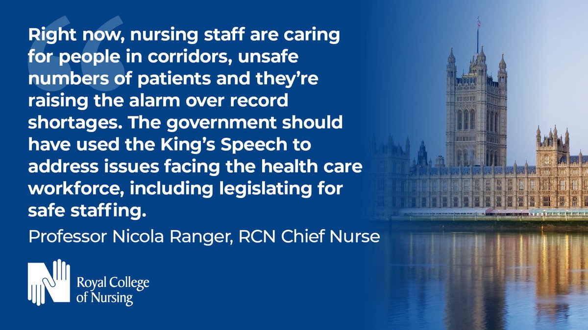 The #KingsSpeech failed to address the nursing workforce crisis. Mention of health and social care was scant, with no new legislation to reform the NHS. 

The NHS and patients will continue to pay the price until at least the next election. 

Read more: rcn.org.uk/magazines/News…