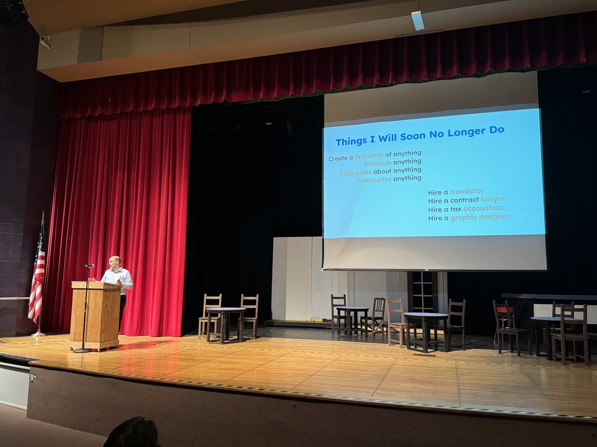 ihhs_gruber's tweet photo. Diving into #AI with @southjoseph, thanks to @ButlerCountyESC. Here’s a big question to ponder… What are things you’re doing today that you will soon no longer do? #AIforSchools https://t.co/80xBbfsDBp