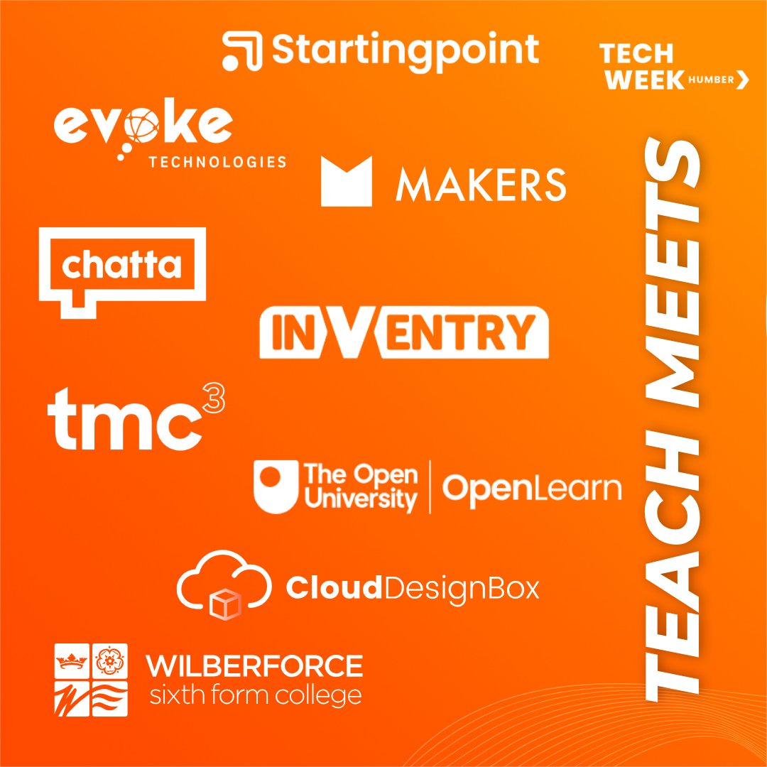 A big thank you to all of our fantastic partners at this year's #TeachMeets.

Starting Point 
Evoke Technologies 
Makers 
Chatta 
Inventry 
TMC3
The Open University 
CloudDesignBox 
Wilberforce Sixth Form

#EducatorsUnite #TeachMeets