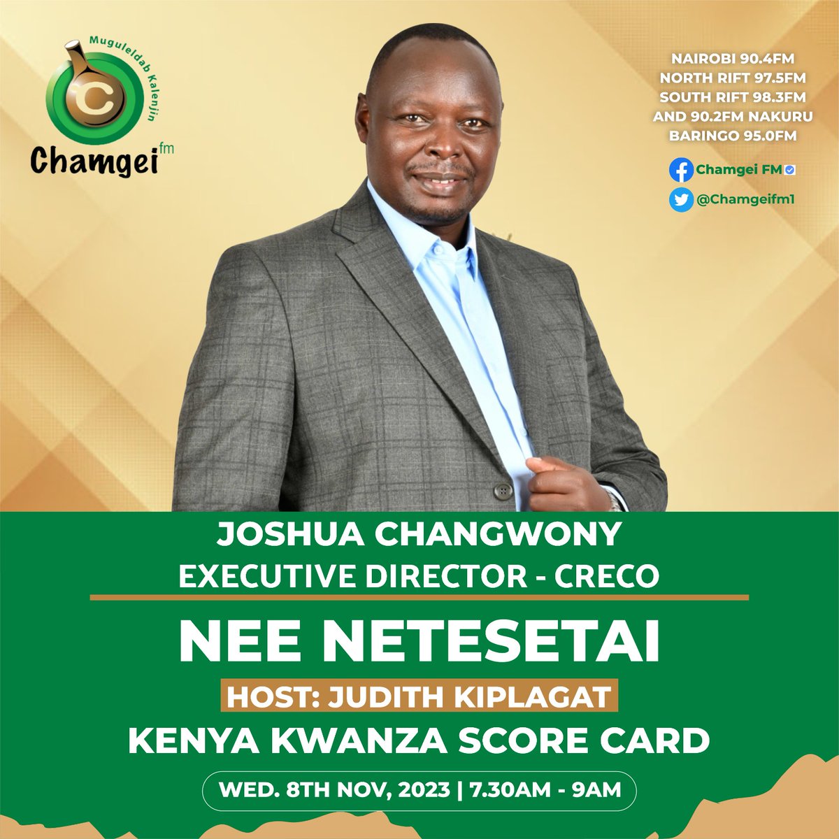 While #PresidentRuto is set to deliver the State of the Nation Address this week, what is the state of Kenya's socio-economy, one year since Kenya Kwanza got into power? Join the discussion with @CRECOKenya's Executive Director, @jkchangwony tomorrow on Chamgei FM from 7:30am.