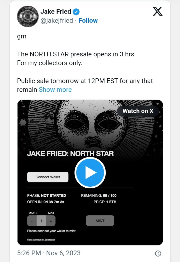 Soheil_SBabaei's tweet photo. Hereβs what to look out for this week:
#NFT
Who: #JakeFried
What: Hand-drawn animation with ink and white-out. 120 frames, 5-second loop with sound design.
When: #Nov6 presale, #Nov7 public 12 p.m. ET
Where:#TransientLabs
https://t.co/qfEzHhKJrp https://t.co/ikNXZfNhWU