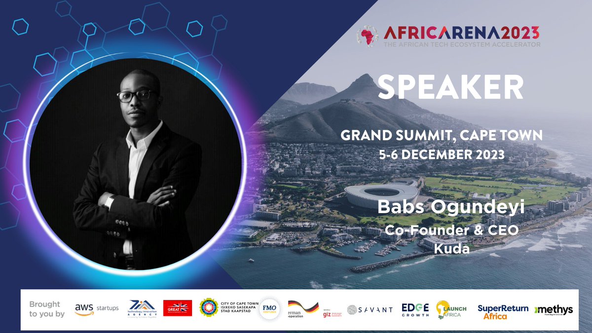 We're thrilled to announce <a href="/Babsogundeyi/">Babs Ogundeyi</a> is a top speaker at the <a href="/AFRICARENA/">AfricArena</a> Grand Summit happening from 5 - 6 December 2023 in Cape Town. He will give a keynote on why Africa is always worth the risk. Get tickets here at bit.ly/46PlSVc or bit.ly/GSCT23 #tech
