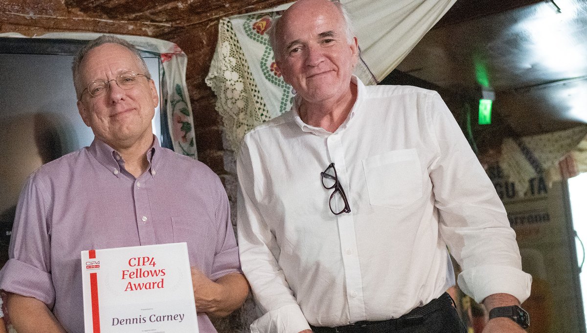 CIP4org's tweet photo. The CIP4 organisation announced Dennis Carney, of Ricoh Company, Ltd. as the 2023 CIP4 Fellow. The Fellowship is awarded to members that have shown exemplary work, contributions, and betterment of the organization; and Dennis defines all of these. https://t.co/Qcb5GQuu3t