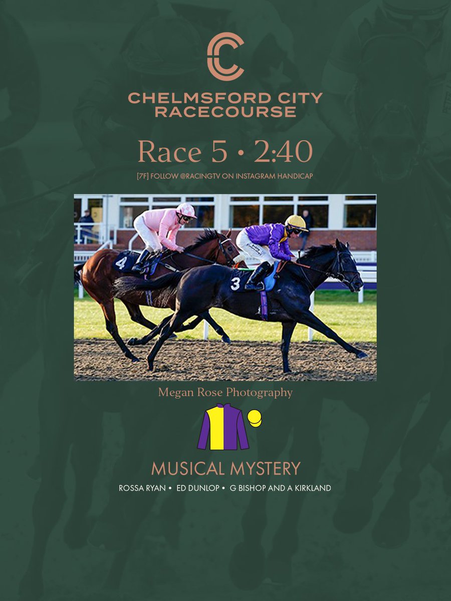 ChelmsfordCRC's tweet photo. 2:40pm Result: Congratulations to Musical Mystery who wins the “Follow @racingtv On Instagram Handicap” (T) Ed Dunlop (J) Rossa Ryan (O) G Bishop And A Kirkland 

1️⃣ Musical Mystery
2️⃣ Rich Rhythm  
3️⃣ Legende d'Art https://t.co/RYW0eI1Jo9