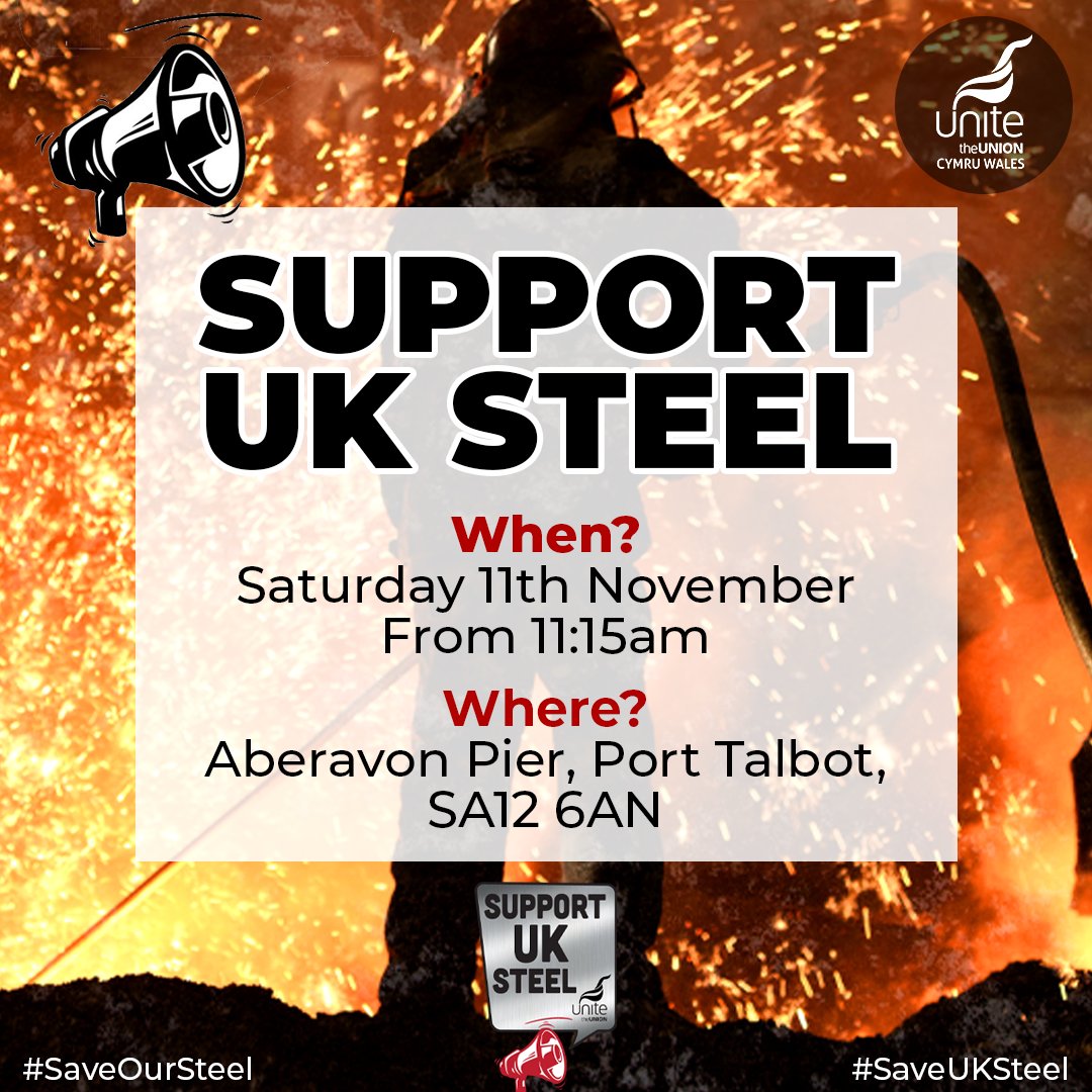 This Saturday we'll be in Port Talbot bringing together steel workers and members of the community who have united together to fight for the future of the UK Steel industry.

Please join us if you can and join the fight to #SaveUKSteel.

#SaveOurSteel 
#SupportUKSteel