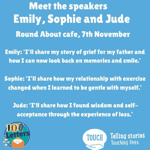 *Meet the speakers*

Three Touch team members will share the letters they've written to their younger selves as part of the #100Letters project

Still time to join us later for stories and jacket potatoes: buff.ly/3Q8llYe