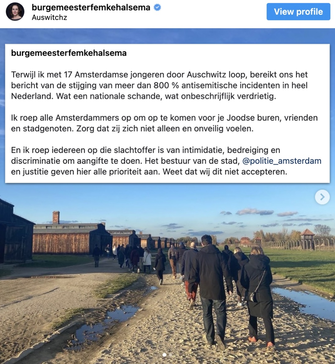 Indrukwekkend bericht van burgemeester Femke Halsema zojuist op Instagram: