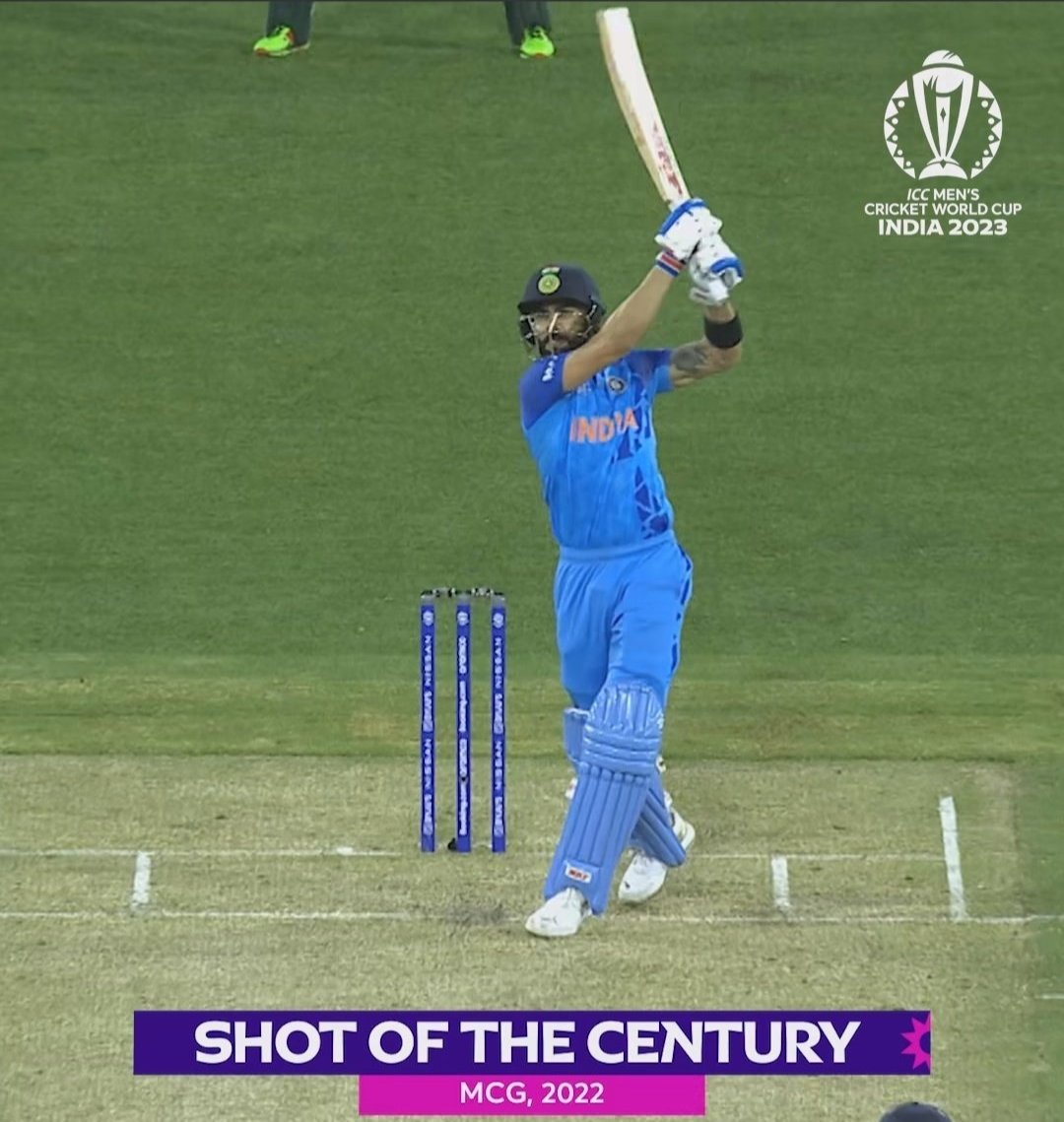 Mniskumar's tweet image. ICC rated Virat Kohli's Six against Haris Rauf at MCG as Shot Of The Century!!

Kohli goes down the ground. Kohli goes out of the ground!! 
#ViratKohli𓃵 #cricket