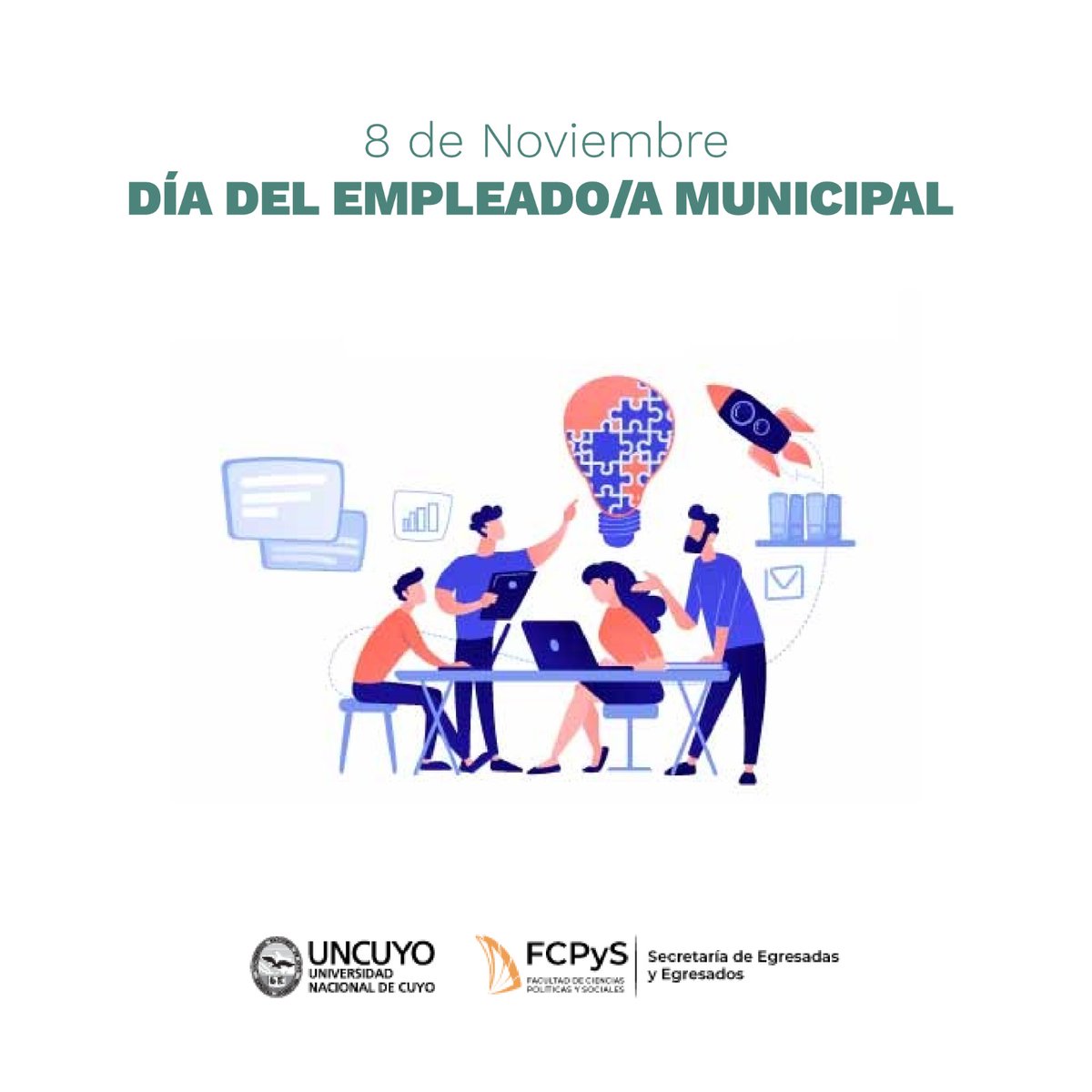 Egresados_asFCP's tweet photo. 📑 En el día del Empleado/a Municipal, saludamos a las egresadas y egresados de la @FcpysUNCuyo que se desempeñan en diversas dependencias municipales de nuestra provincia, especialmente a los/as estudiantes de la #TUGAIP.
¡Feliz día! 😊 https://t.co/jTqk4UIN1Z