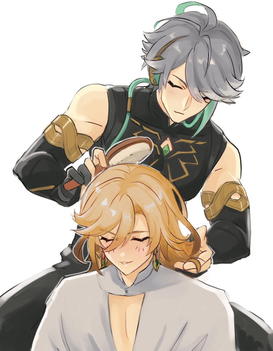 Miss_Kiwa's tweet photo. 7. Play

(this doesn't make any sense, i just wanted to draw Alhaitham playing with Kaveh's hair 😬)

#Haikavember #haikaveh #kavetham #genshinimpactfanart 🏛️🌱 https://t.co/fnnA7qjVCH