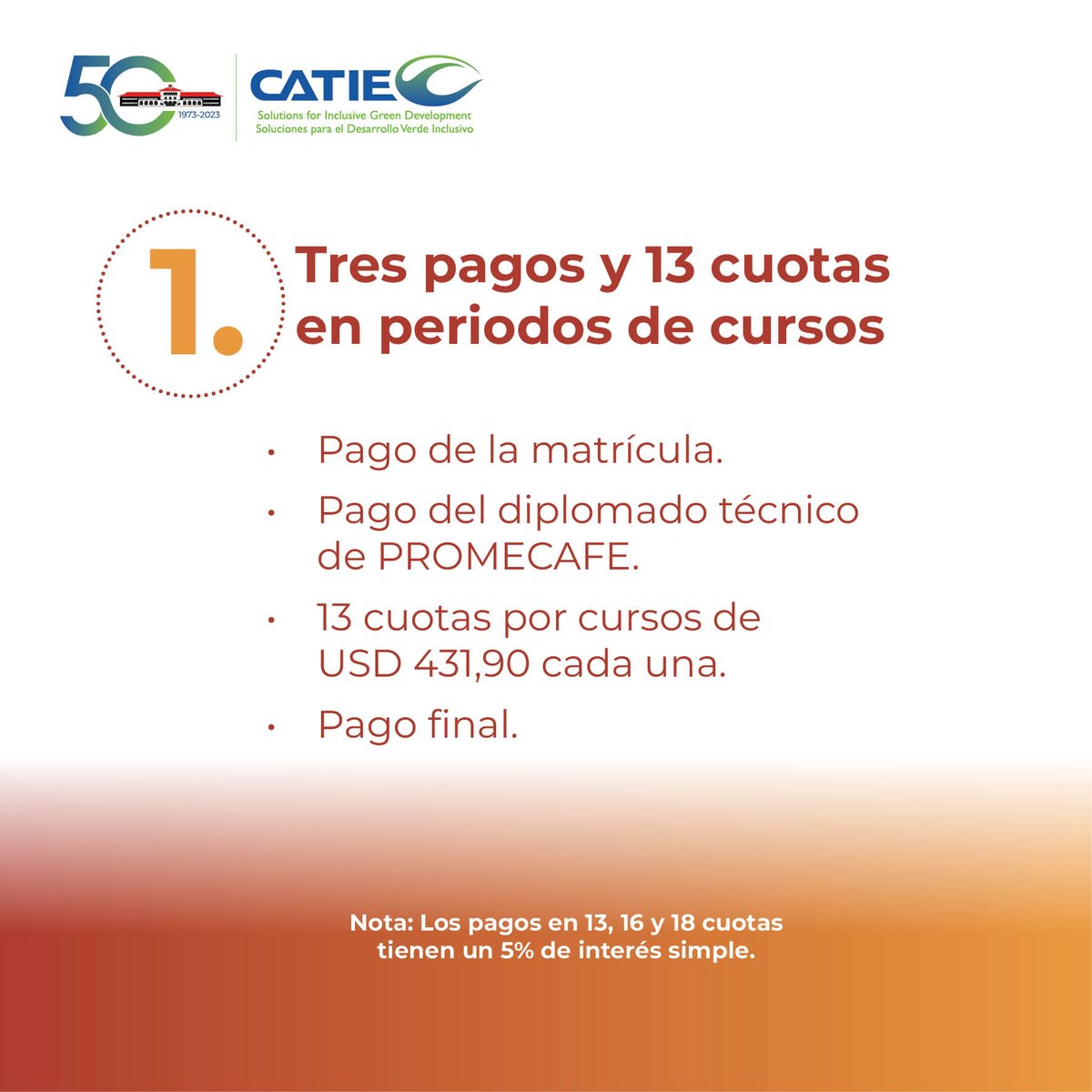 CATIEOficial's tweet image. En #CATIE queremos que te unas a los esfuerzos para un futuro del café innovador, equitativo y económicamente viable.🌎☕

Es por ello que te ofrecemos 4 alternativas de financiamiento para que te formes en nuestra nueva #maestría.

Más detalles en ✔ maestriacafe.catie.ac.cr/para
