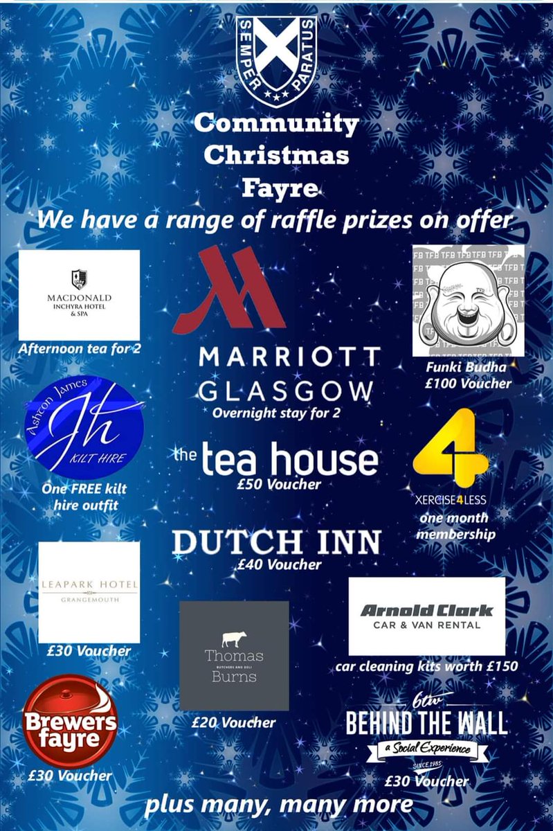 Looking to kick off or finish your Christmas shopping? Or just want to get into the festive spirit?  Lots of stalls, Santas Grotto, cakes and bakes. Raffle prizes are amazing! Come along and have a wonderful afternoon. <a href="/BeancrossPS/">Beancross Primary</a> <a href="/BowhousePS/">Bowhouse PS</a> <a href="/MorayPS/">Moray Primary School</a> <a href="/SacredHeartPrim/">Sacred Heart Primary</a>