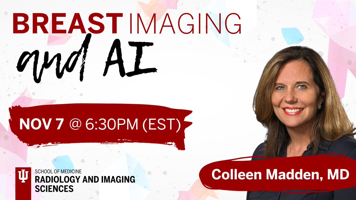 Join us tonight for a great event led by our <a href="/IUSMRadSIG/">IUSM Radiology SIG</a> students! Hear from our Breast Imaging Division Chief, Colleen Madden, MD, discuss the unique role of AI in breast imaging. 

Attend via Zoom: go.iu.edu/4RdQ

#futureradres #radres #MedTwitter
