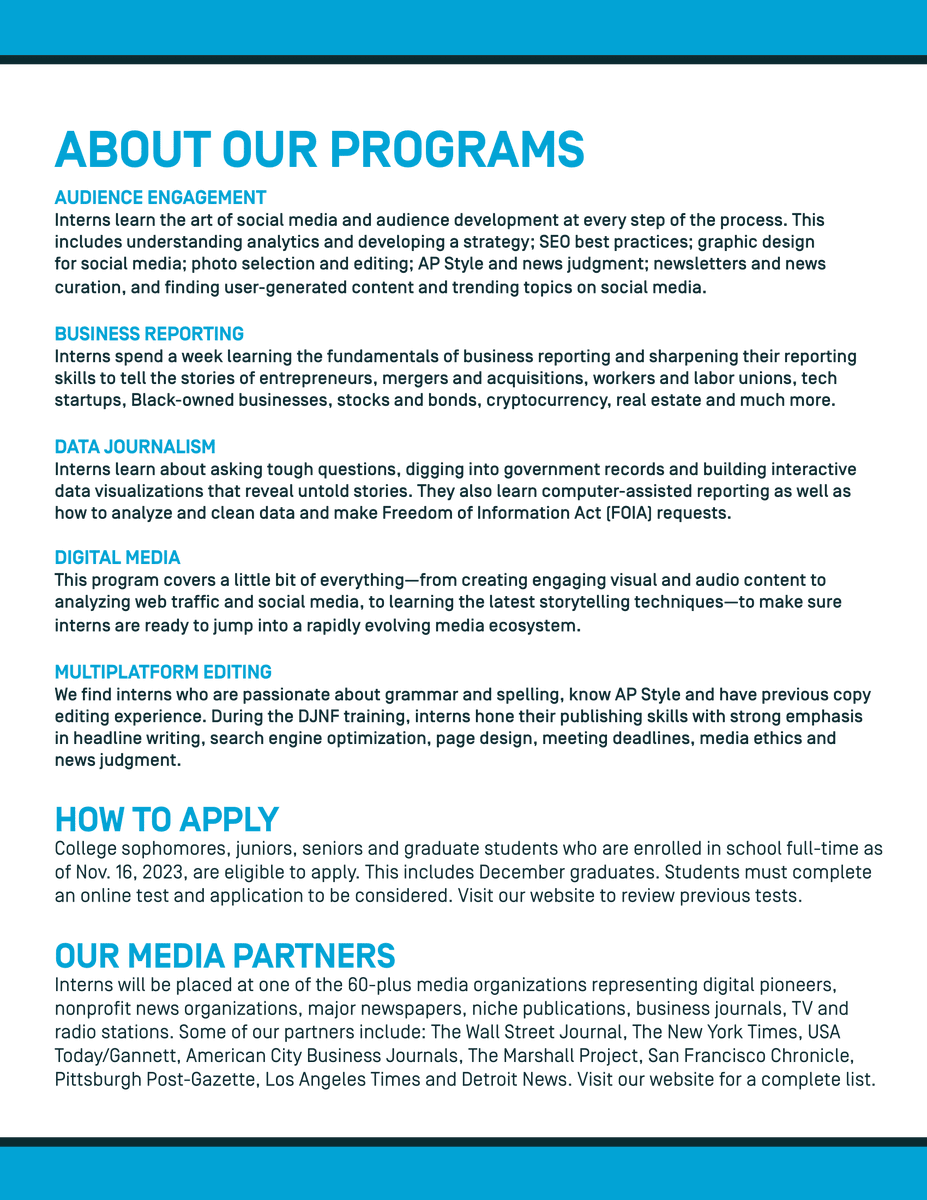 cheymumph's tweet photo. Looking for a summer internship? @DJNF applications are due next week. This internship taught me skills I'm still using today and introduced me to talented journalists thriving in the industry! If you have questions, please reach out!

APPLY: https://t.co/ATeH9yZt4F https://t.co/sYOqPK6IBG