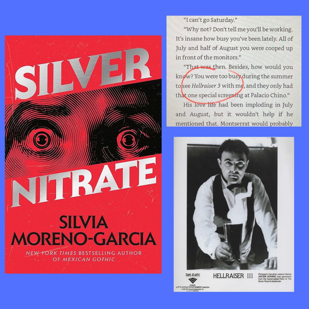 There are many way more important reasons to love @silviamg's SILVER NITRATE, but I was thrilled by the implication that I'm now somehow a tiny part of the Moreno-Garciaverse. Cheers, Silvia! 🍸❤️👻 #HorrorCommunity #horrormovies #horrorfiction #Hellraiser #Horrorfam