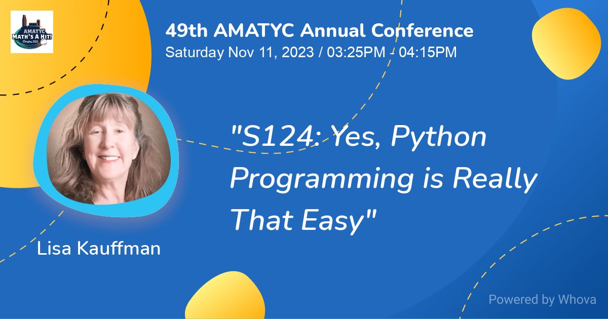 PrecalcPython's tweet image. Hope to see you there! I will be giving away a copy of my textbook "Programming Precalculus with Python."
#AMATYC #mathconference #pythoneducation