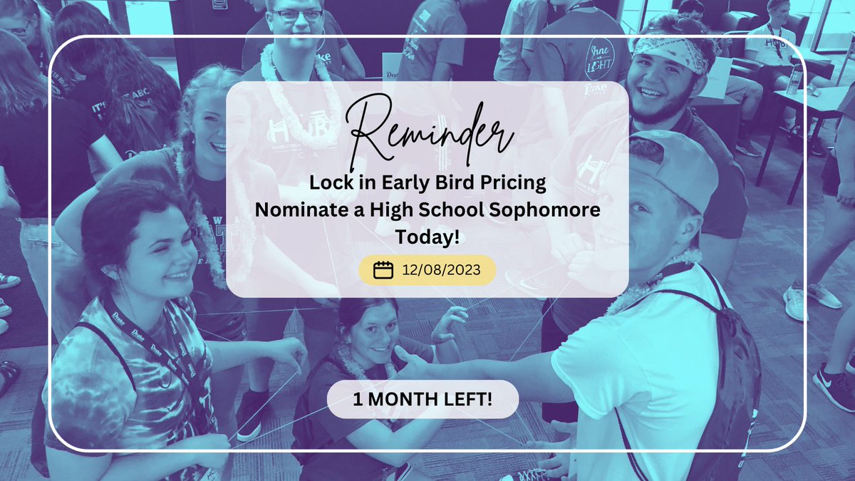 The Countdown Begins! - Only 1 Month left to lock-in our Early Bird Pricing for the 2024 Iowa HOBY Seminar June 7-9, 2024. Please reach out to our Recruitment Team for any questions &amp; check out links in bio #HOBY #StudentLeaders