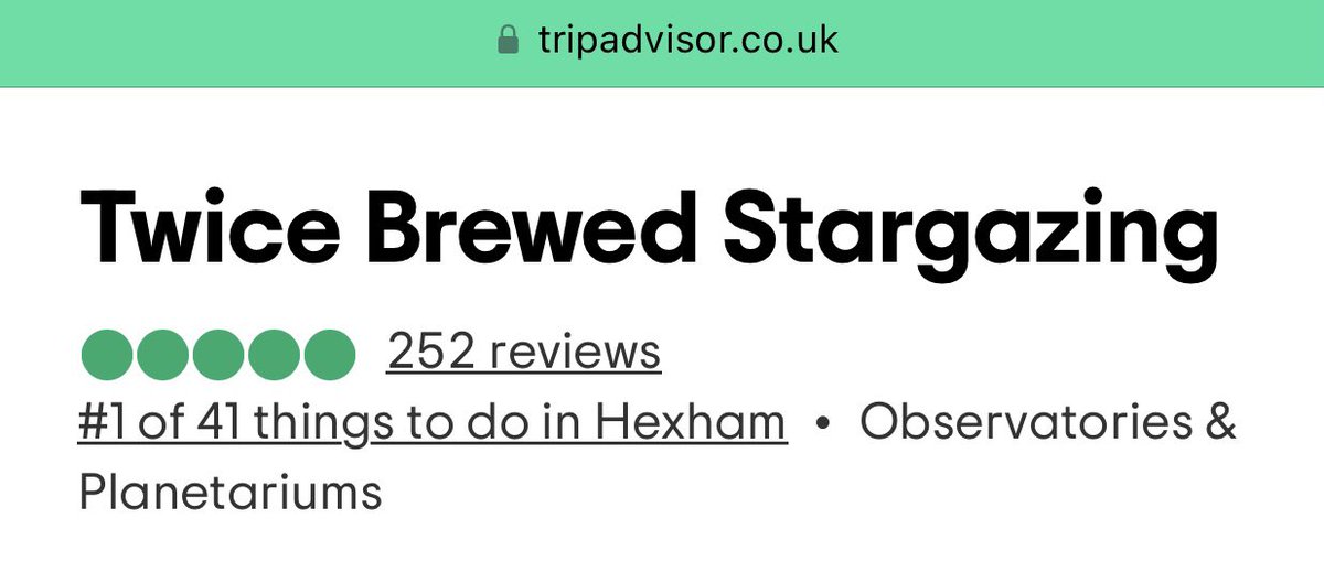 Congratulations in order again for Wil at Twice Brewed Stargazing for breaking 250x 5 ⭐️ reviews! Comfortably the highest rated stargazing/observatory experience in the U.K. now, with a new lecture theatre to come this winter!