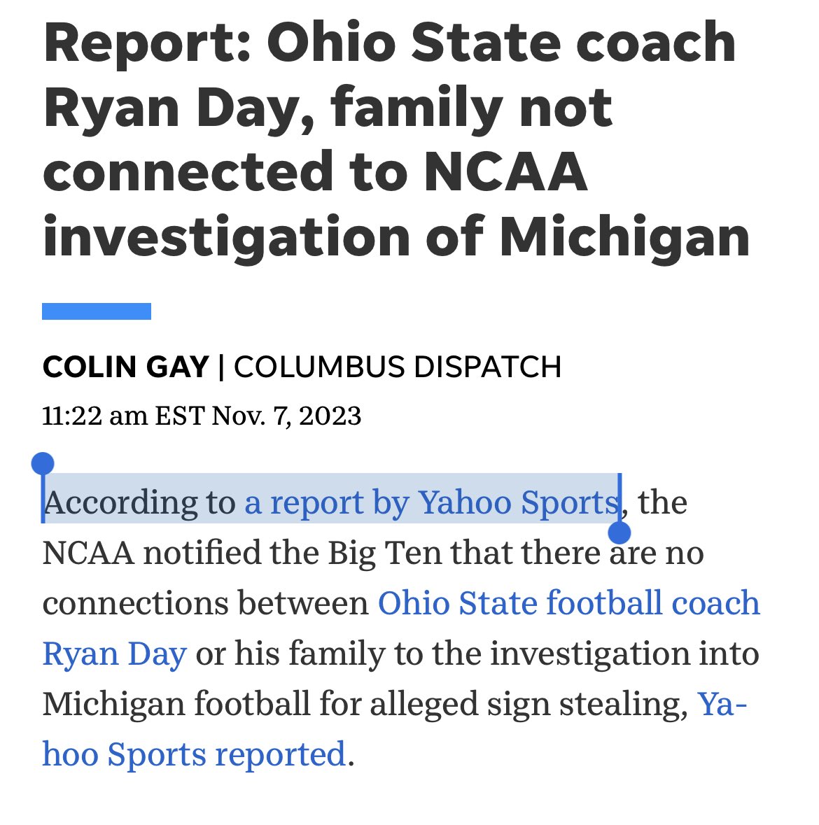 thomgruhler's tweet photo. Any journalistic effort that starts with “according to a report by Yahoo Sports” gets binned immediately https://t.co/5NmYjqOrST