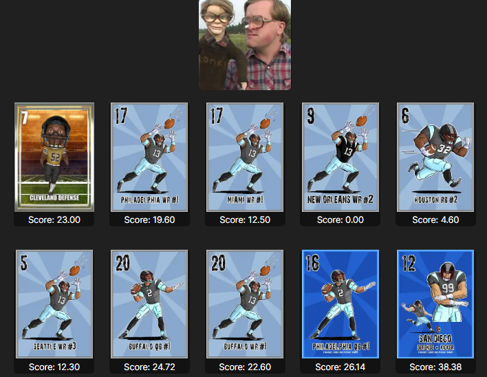 cryptoconky's tweet image. This team won me real money with @Nftdraft  More than 200,000 WAX will be awarded over the last nine weeks!  Come join the fun play.nftdraft.io/packs #nfl #fantasyfootball #waxnft #waxfam @wax_io