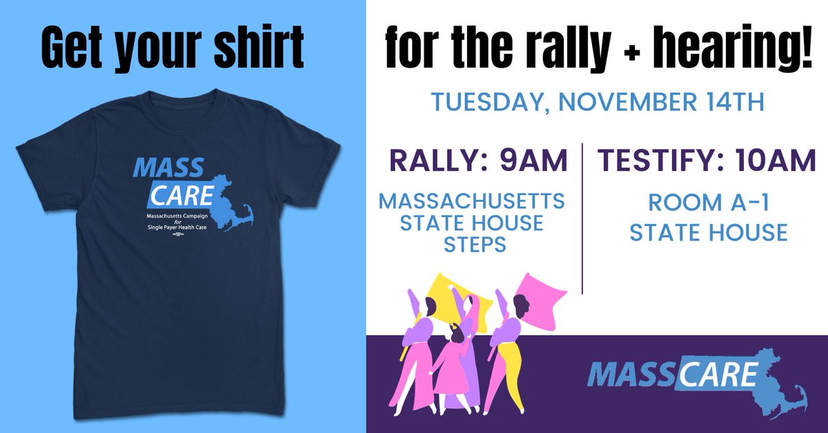 Finally, union-printed Mass-Care t-shirts! 👕 Only $19.99, and you're supporting a Massachusetts union co-op with your purchase. Order TODAY in order to have for the rally and hearing next week! #mapoli #bospoli shop.worxprinting.coop/collections/ma…
