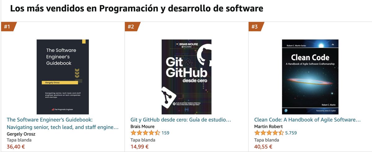 artsi_dev's tweet photo. @GergelyOrosz @EngGuidebook nr1 in Spain in Software development section, congrats! 🎉 https://t.co/DnTE04svFA