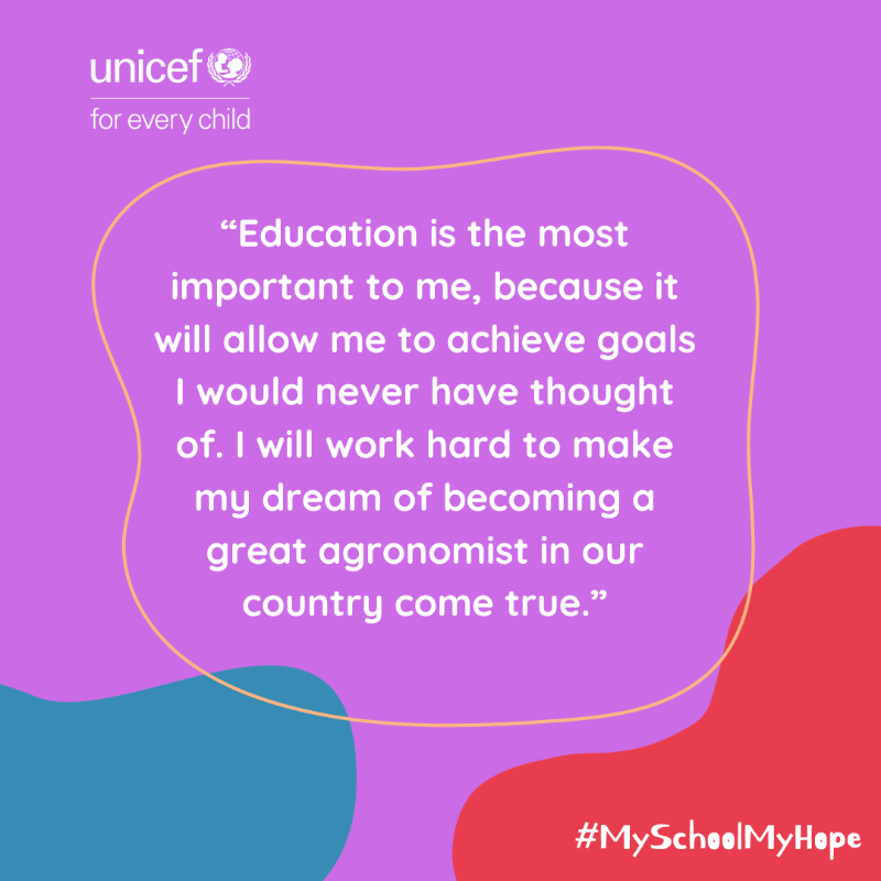 uniceflac's tweet photo. Education is fundamental in deciding one's own future. 🚀
Telusma, 16, has already mapped out its future. She wants to be a nurse.
Let us not deprive her of her right to education! 🎒
#ForveryChild, a future.
#ForEveryChild #MySchoolMyHope #MySchool
@unicefhaiti https://t.co/Y7gwdtG3GF