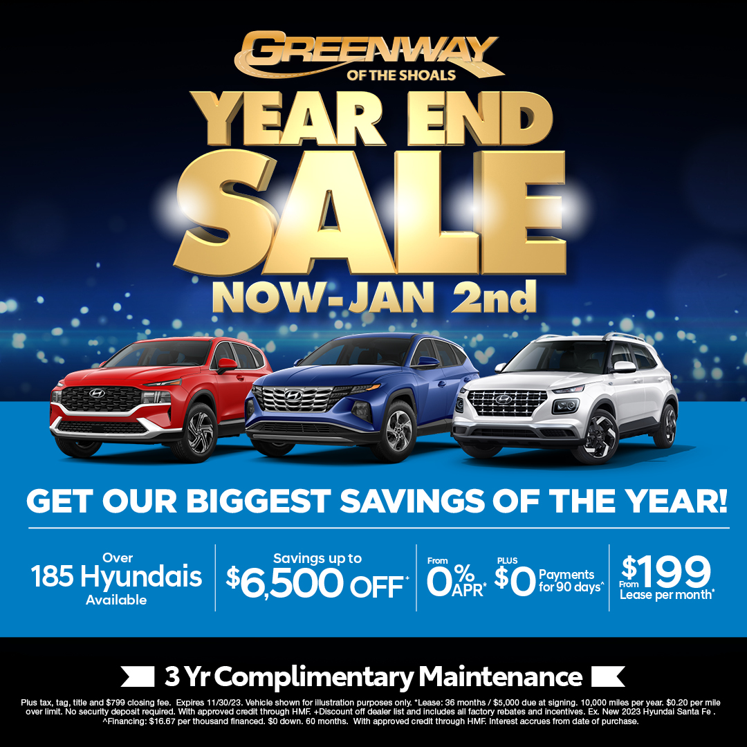 DecaturHyundai's tweet image. Wrap up the year with unbeatable deals at our Year End Sale – it's the perfect time to upgrade your ride and save big. Visit us today: bit.ly/47kLitt