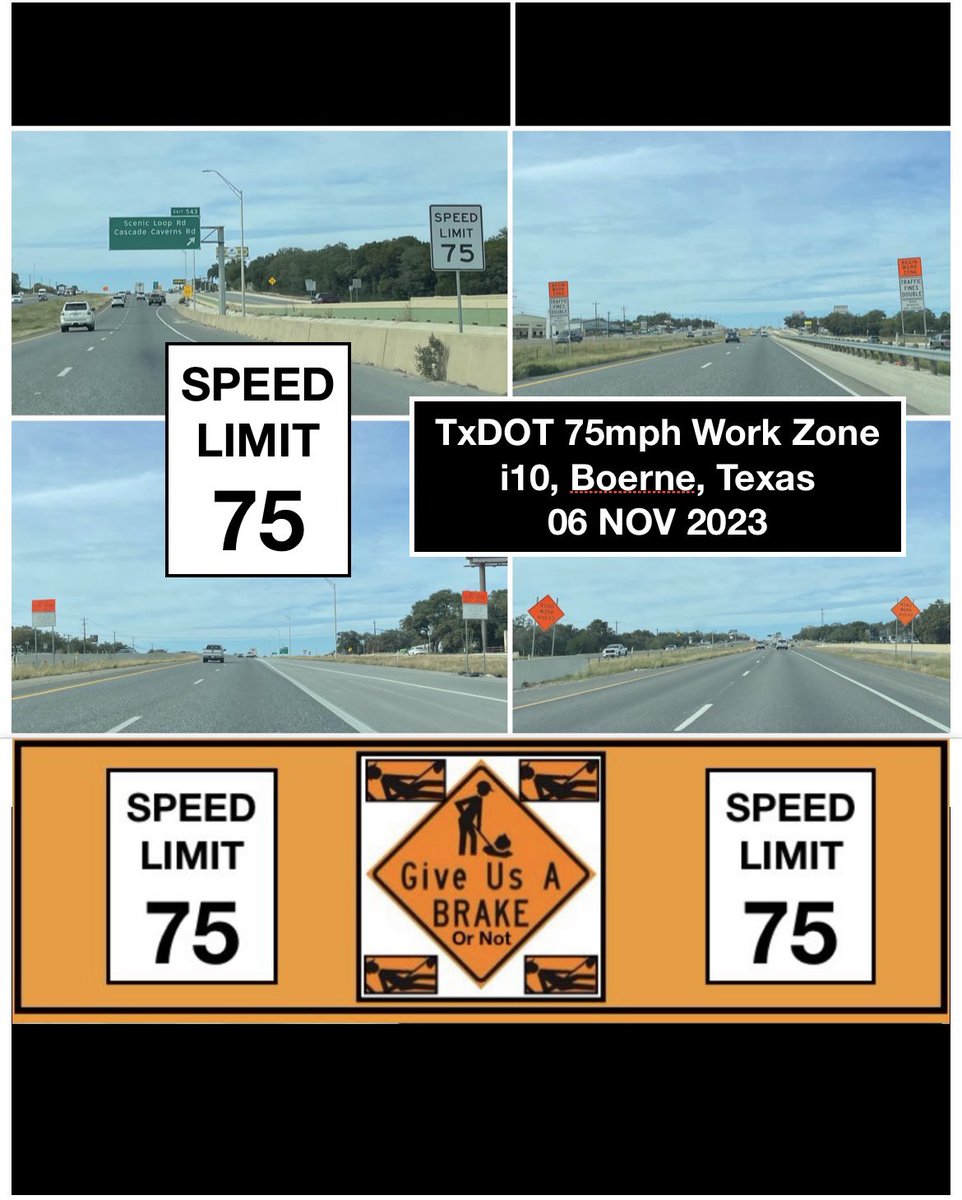zero_texas's tweet photo. @TxDOTCommission At MAR2023 @TxDOTCommission mtg, I spoke against #TxDOT’s 70/75mph #SpeedLimits in #WorkZones.
Comm. New was adamant the deadly practice was a thing of the past.
In APR2023 I photo-documented 3 such deadly work zones;
US59 Pierce TX,
i10 Columbus,
US77 Driscoll.
Now i10 Boerne TX https://t.co/gNRDqf5KjK
