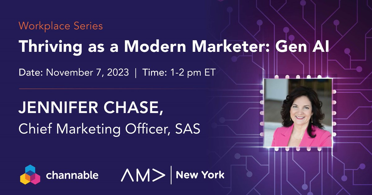 Looking forward to participating in today’s conversation on #GenerativeAI alongside a great panel hosted by @NewYorkAMA. Join us to learn how marketing leaders can evaluate how to integrate #GenAI in their organizations: 2.sas.com/6017uSVDR #marketing #CMO #AI