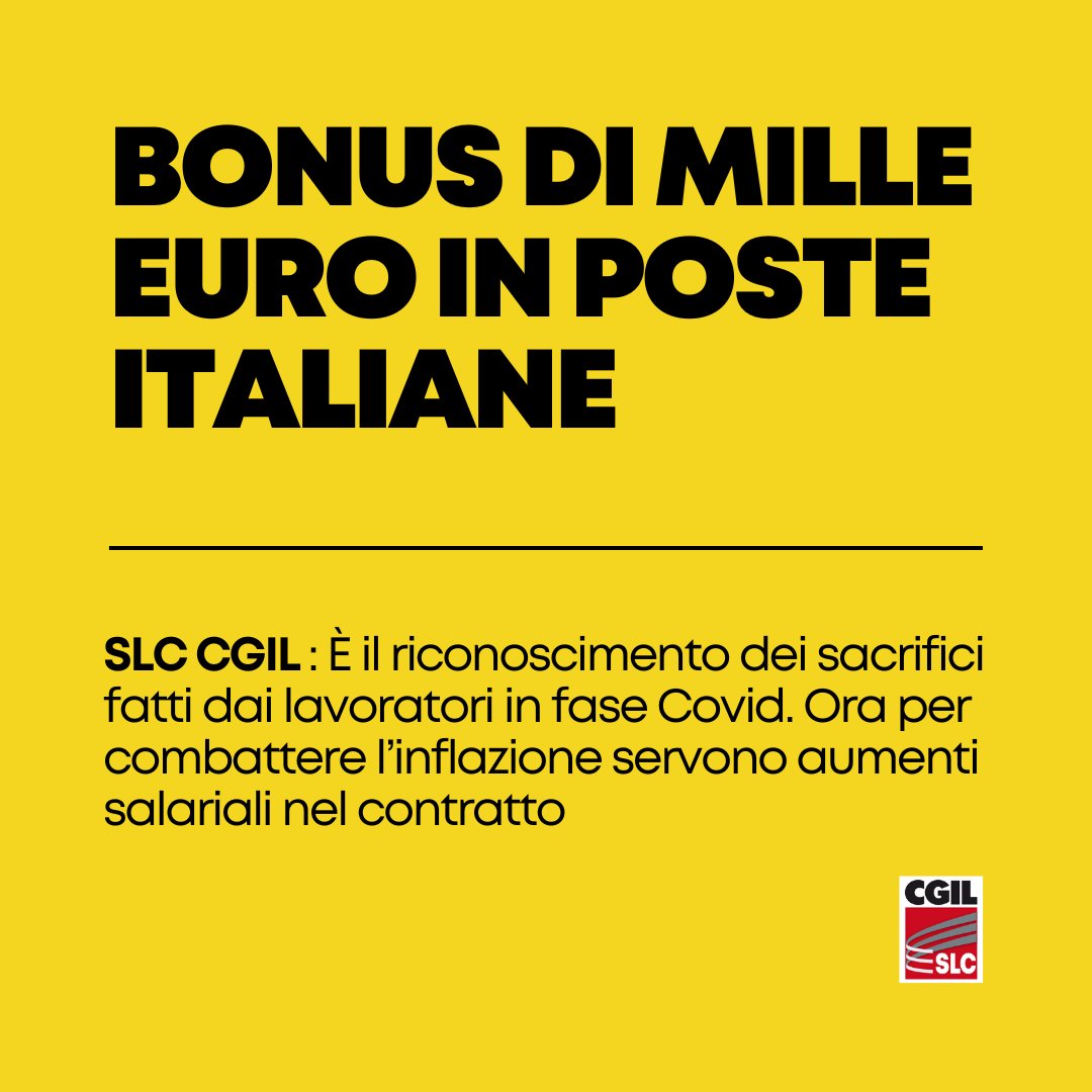 SlcCgil's tweet photo. 🟥 N. Di Ceglie: “Il bonus una tantum di 1.000 € ai dipendenti di @PosteItaliane non serve solo a mitigare l’inflazione, ma anche a riconoscere la grande abnegazione dei lavoratori durante il Covid. Nel rinnovo del contratto “ci aspettiamo una risposta salariale sui minimi” https://t.co/Jsz4ZgEHJc