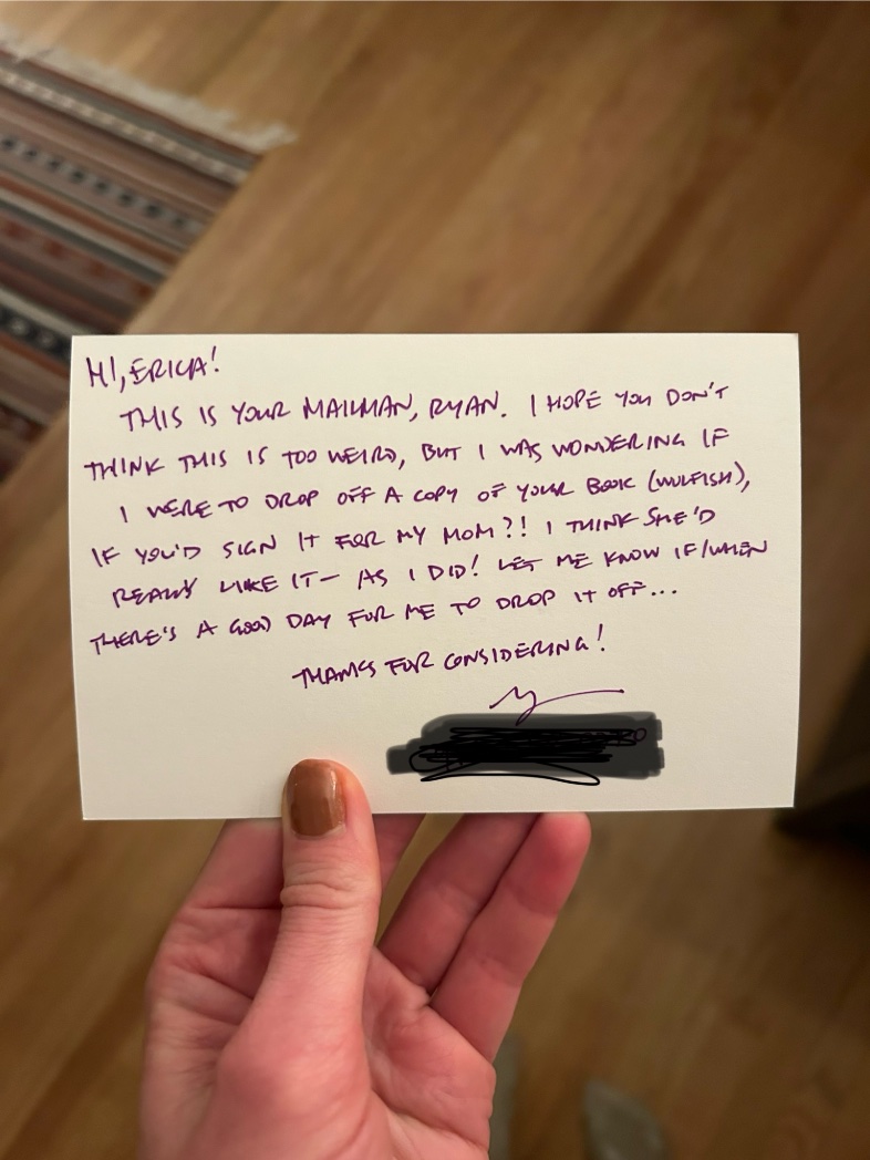 ericajberry's tweet photo. Went to check my mail and now I’m sobbing bc the mailman read my book and wrote me a postcard https://t.co/vis90qIOXf