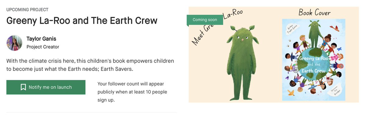 TaylorGanis's tweet photo. @ReesesBookClub @hellosunshine @ReeseW  Hey Reese! I'm the author of the environmental children's book, Greeny La-Roo and the Earth Crew, which is fully written, and right now, I'm fundraising to get my book illustrated! Would love your support in making this dream a reality! https://t.co/mhkFm9RzAx