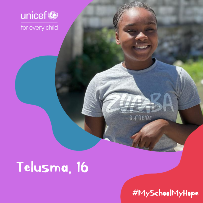 uniceflac's tweet photo. Education is fundamental in deciding one's own future. 🚀
Telusma, 16, has already mapped out its future. She wants to be a nurse.
Let us not deprive her of her right to education! 🎒
#ForveryChild, a future.
#ForEveryChild #MySchoolMyHope #MySchool
@unicefhaiti https://t.co/Y7gwdtG3GF