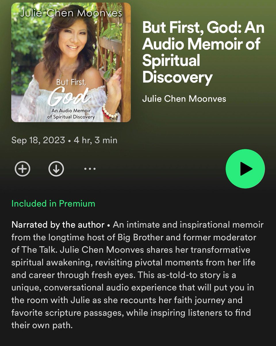 JCMoonves's tweet photo. Coming very, very soon to all you US @Spotify Premium subscribers… Can’t wait for you to listen to #ButFirstGod, my audio original memoir from @simonaudio! https://t.co/g4EBLTdBGM