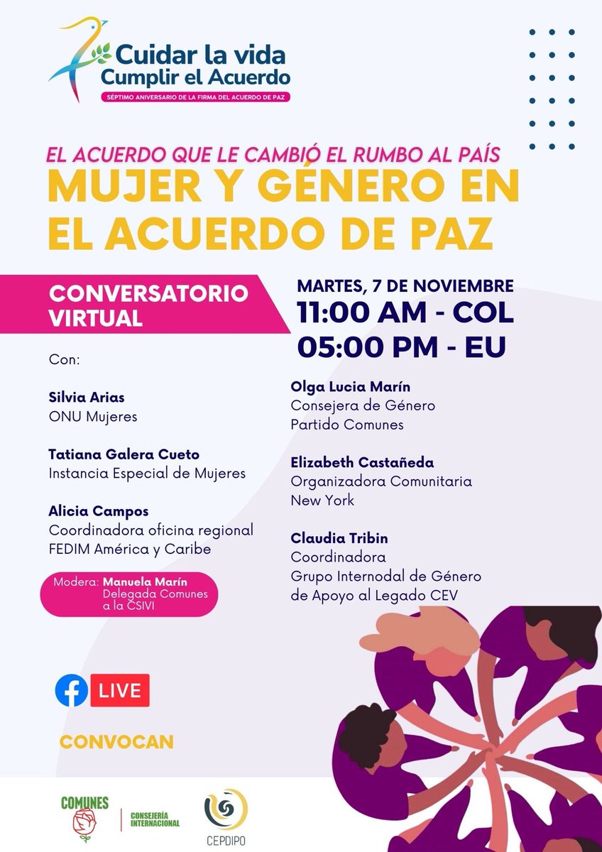 ¡En este momento nos encontramos conversando sobre el futuro del Acuerdo de Paz y su enfoque de género! 

Sigue la transmisión aquí: youtube.com/watch?v=xQj-ln… ☺️